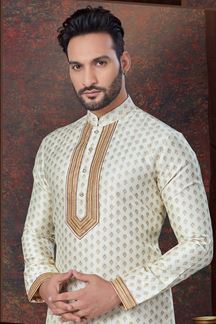 Picture of Appealing Cream Designer Kurta and Churidar Set for Wedding and Festivals