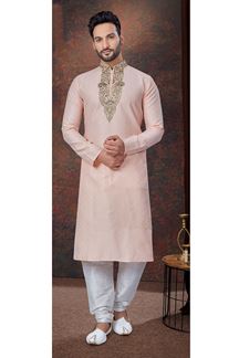 Picture of Fashionable Peach Designer Kurta and Churidar Set for Wedding and Engagement