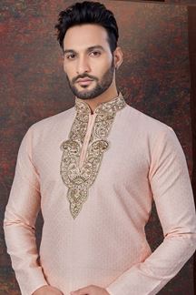 Picture of Fashionable Peach Designer Kurta and Churidar Set for Wedding and Engagement