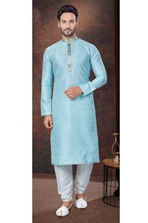 Picture of Marvelous Sky Blue Designer Kurta and Churidar Set for Party and Sangeet