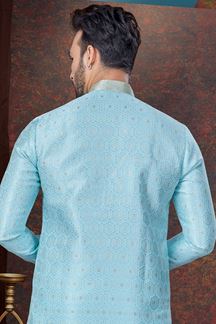 Picture of Marvelous Sky Blue Designer Kurta and Churidar Set for Party and Sangeet