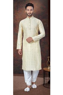 Picture of Fancy Gold Designer Kurta and Churidar Set for Wedding and Festivals