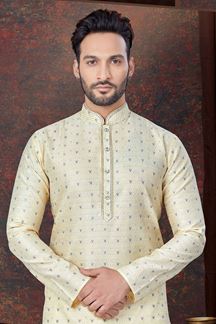 Picture of Fancy Gold Designer Kurta and Churidar Set for Wedding and Festivals