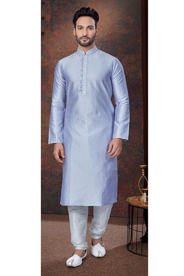 Picture of Dashing Light Bluish Designer Kurta and Churidar Set for Party and Festivals