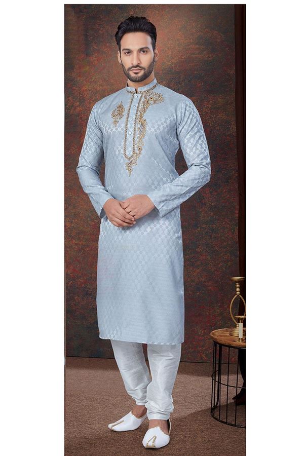 Picture of Stylish Grey Designer Kurta and Churidar Set for Wedding and Festivals