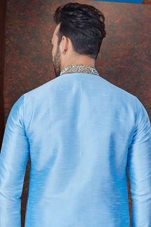 Picture of Charismatic Sky Blue Designer Kurta and Churidar Set for Wedding and Engagement 