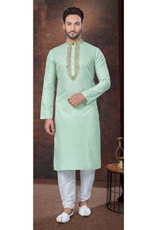Picture of Awesome Pista Designer Kurta and Churidar Set for Engagement, Wedding, and Festivals