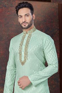 Picture of Awesome Pista Designer Kurta and Churidar Set for Engagement, Wedding, and Festivals