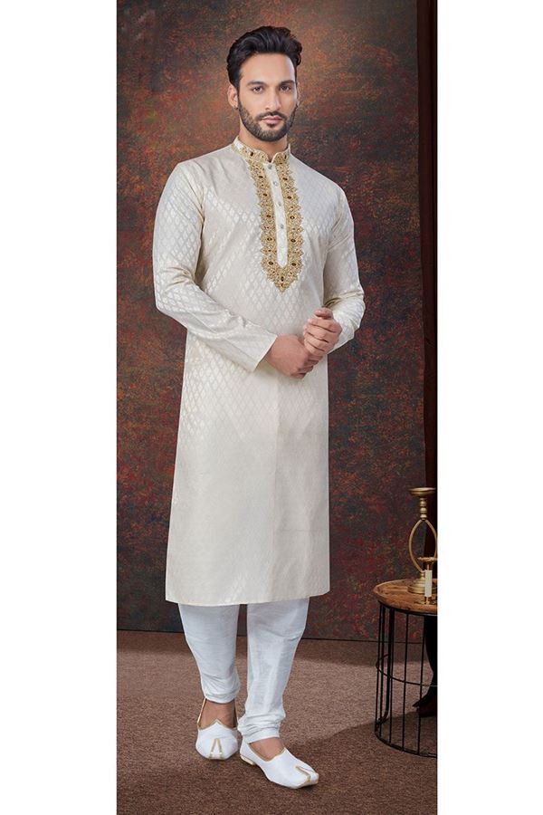 Picture of Impressive Light Gold Designer Kurta and Churidar Set for Engagement, Wedding, and Festivals