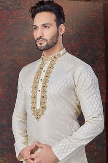 Picture of Impressive Light Gold Designer Kurta and Churidar Set for Engagement, Wedding, and Festivals