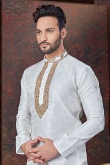 Picture of Attractive Off-White Designer Kurta and Churidar Set for Wedding