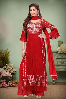 Picture of Bollywood Red Designer Palazzo Suit for Party and Festivals