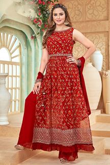 Picture of Appealing Red Designer Palazzo Suit for Party and Festivals