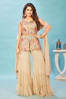 Picture of Awesome Beige Designer Gharara Suit for Party
