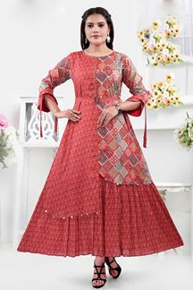 Picture of Charming Rust Designer Indo-Western Outfit for Party