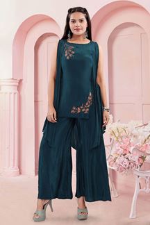 Picture of Captivating Teal Designer Palazzo Suit for Party