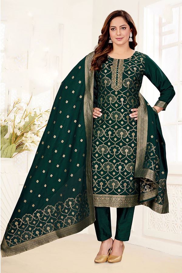 Picture of Creative Art Silk Designer Straight Cut Suit for Mehendi