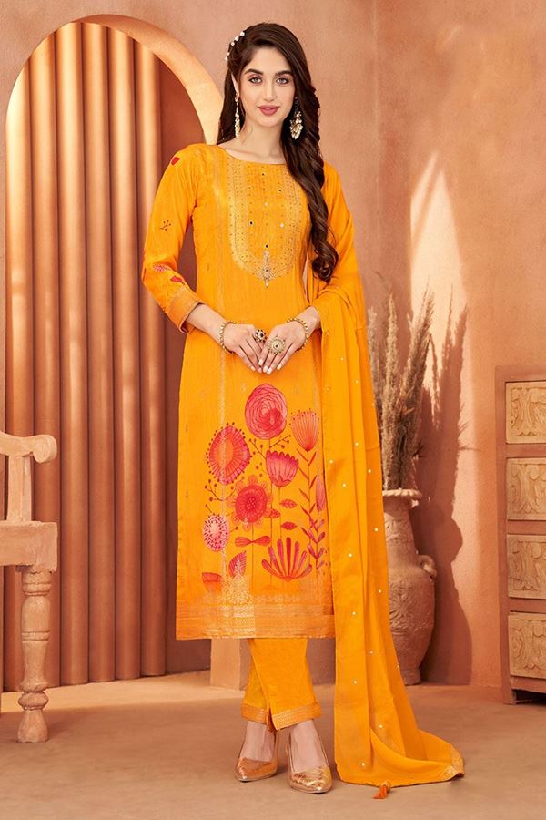 Picture of Captivating Art Silk Designer Straight Cut Suit for Haldi, Festivals