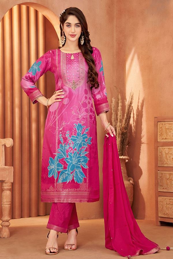 Picture of Ethnic Art Silk Designer Straight Cut Suit for Party, Sangeet, Festivals