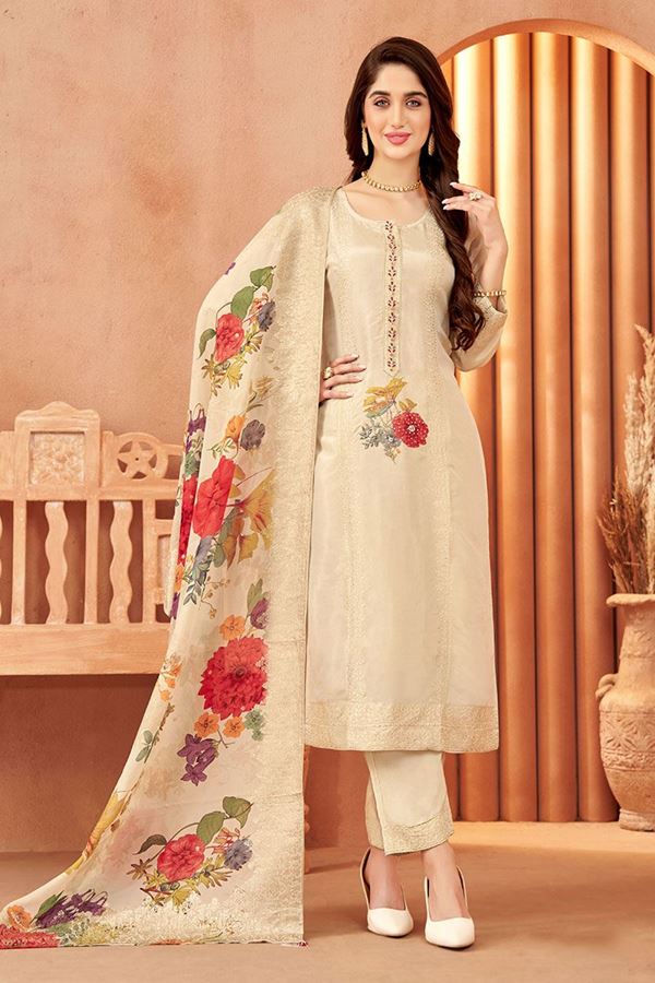 Picture of Fashionable Art Silk Designer Straight Cut Suit for Party