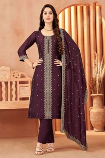 Picture of Flamboyant Chinon Silk Designer Straight Cut Suit for Wedding, Reception, and Party
