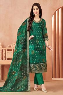 Picture of Divine Art Silk Designer Straight Cut Suit for Festivals and Party