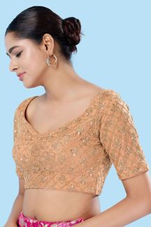 Picture of Aesthetic Rose Gold Designer Blouse for Party and Festivals