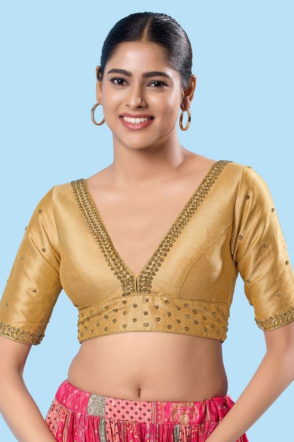 Picture of Spectacular Gold Designer Blouse for Wedding, and Reception