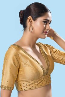 Picture of Spectacular Gold Designer Blouse for Wedding, and Reception