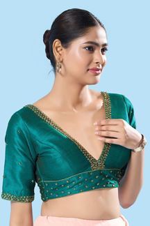 Picture of Smashing Rama Green Designer Blouse for Mehendi and Festivals