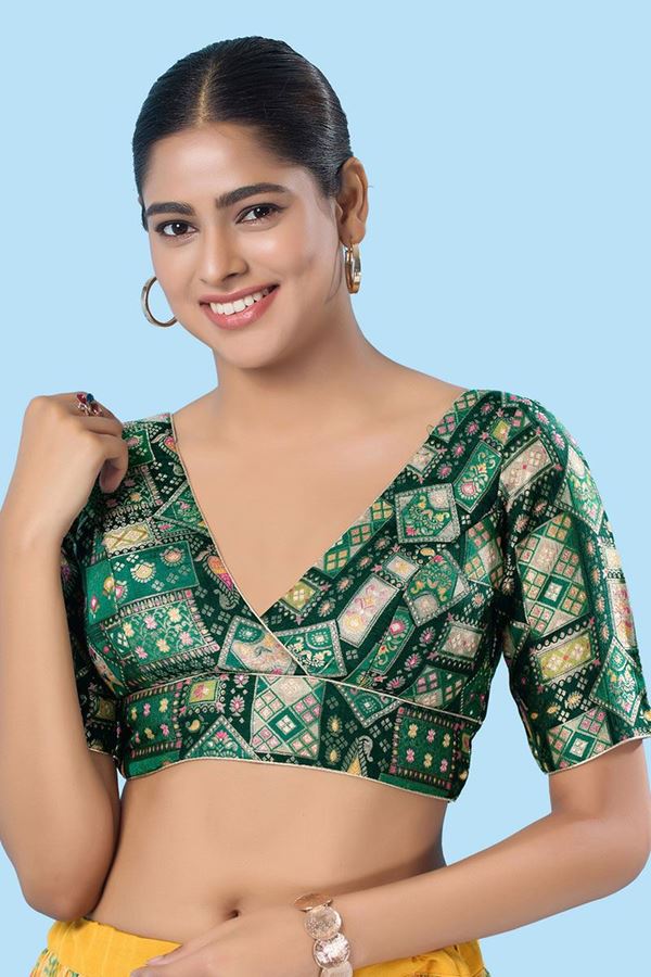 Picture of Charismatic Bottle Green Designer Blouse for Mehendi and Festivals