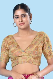 Picture of Ethnic Gold Designer Blouse for Party and Festivals