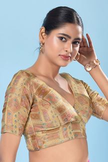 Picture of Ethnic Gold Designer Blouse for Party and Festivals