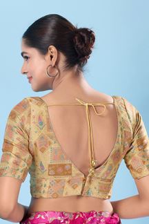 Picture of Ethnic Gold Designer Blouse for Party and Festivals