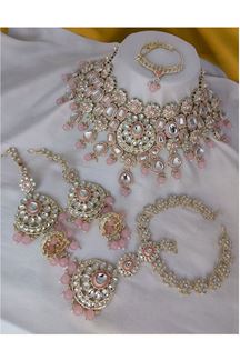 Picture of Royal Baby Pink Bridal Designer Necklace Set for a Wedding, Reception, and Engagement