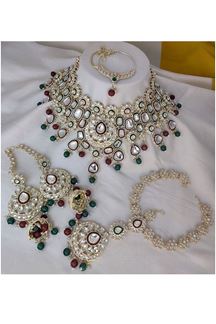 Picture of Bollywood Maroon and Green Bridal Designer Necklace Set for a Wedding and Reception