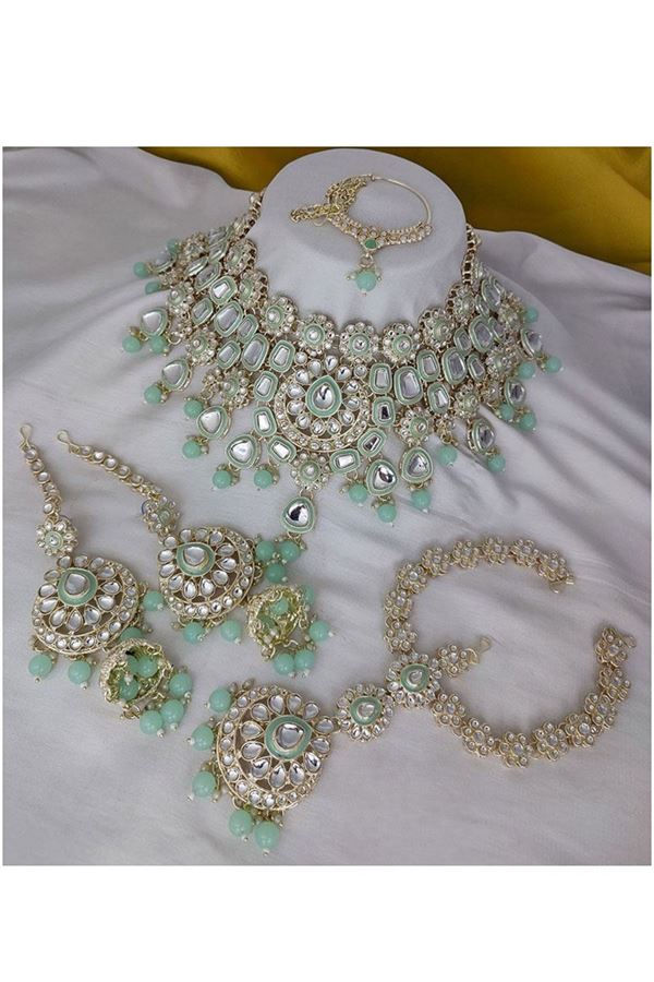 Picture of Outstanding Mint Green Bridal Designer Necklace Set for an Engagement and Reception