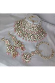 Picture of Flawless Baby Pink Bridal Designer Necklace Set for an Engagement and Reception