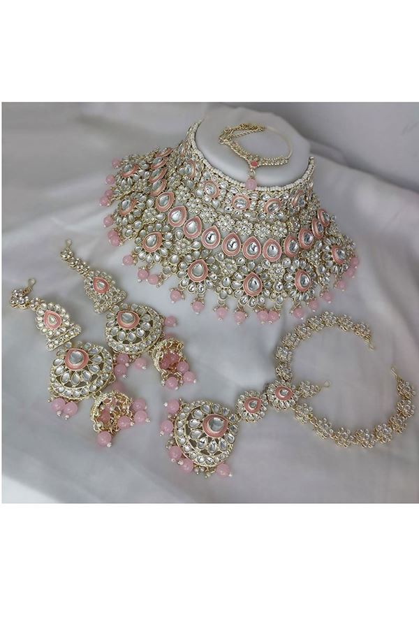 Picture of Flawless Baby Pink Bridal Designer Necklace Set for an Engagement and Reception