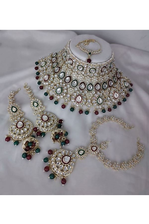 Picture of Breathtaking Maroon and Green Bridal Designer Necklace Set for a Wedding and Reception