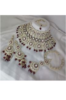 Picture of Awesome Maroon Bridal Designer Necklace Set for a Wedding and Reception