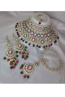 Picture of Vibrant Rani Pink and Green Bridal Designer Necklace Set for a Wedding and Reception