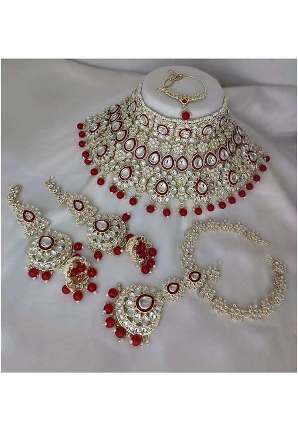 Picture of Dazzling Red Bridal Designer Necklace Set for a Wedding and Reception