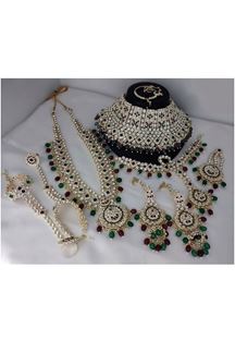 Picture of Royal Maroon and Green Bridal Designer Necklace Set for a Wedding and Reception