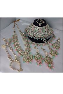 Picture of Fascinating Mint Green and Baby Pink Bridal Designer Necklace Set for an Engagement and Reception
