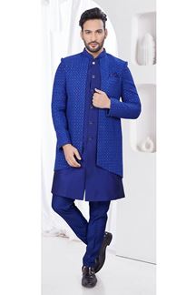 Picture of Dashing Navy Blue Designer Indo-Western Men’s Wear for Reception, Engagement, and Party