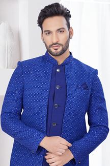 Picture of Dashing Navy Blue Designer Indo-Western Men’s Wear for Reception, Engagement, and Party