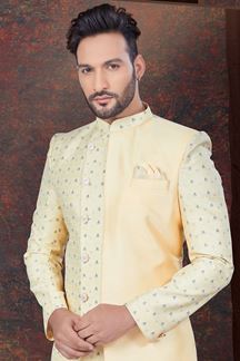 Picture of Captivating Gold Designer Indo-Western Sherwani for Reception and Engagement