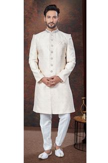 Picture of Charismatic Cream Designer Indo-Western Sherwani for Reception, Wedding and Engagement