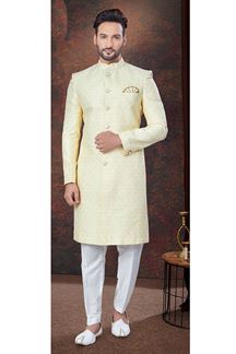 Picture of Spectacular Gold Designer Indo-Western Sherwani for Reception, Wedding and Engagement